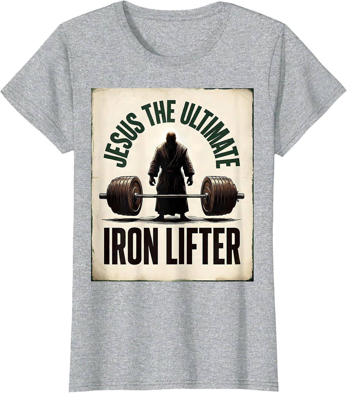 Women's Jesus The Ultimate Iron Lifter Vintage Christian Gym T-Shirt - Heather Grey