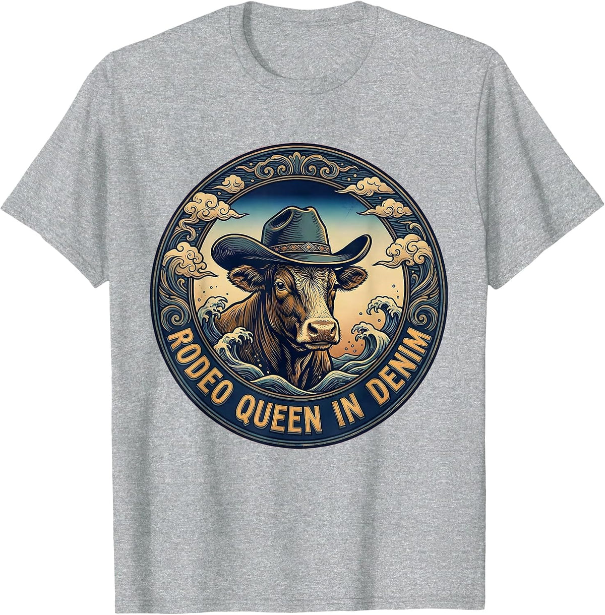 Men's Rodeo Queen In Denim Cowgirl Design T-Shirt - Heather Grey