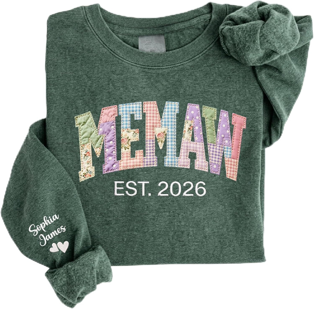 DILYPOD Personalized Embroidered Patchwork Floral Mama Sweatshirt, Custom Grandma Shirt with Kid Name, Mothers Day Shirt