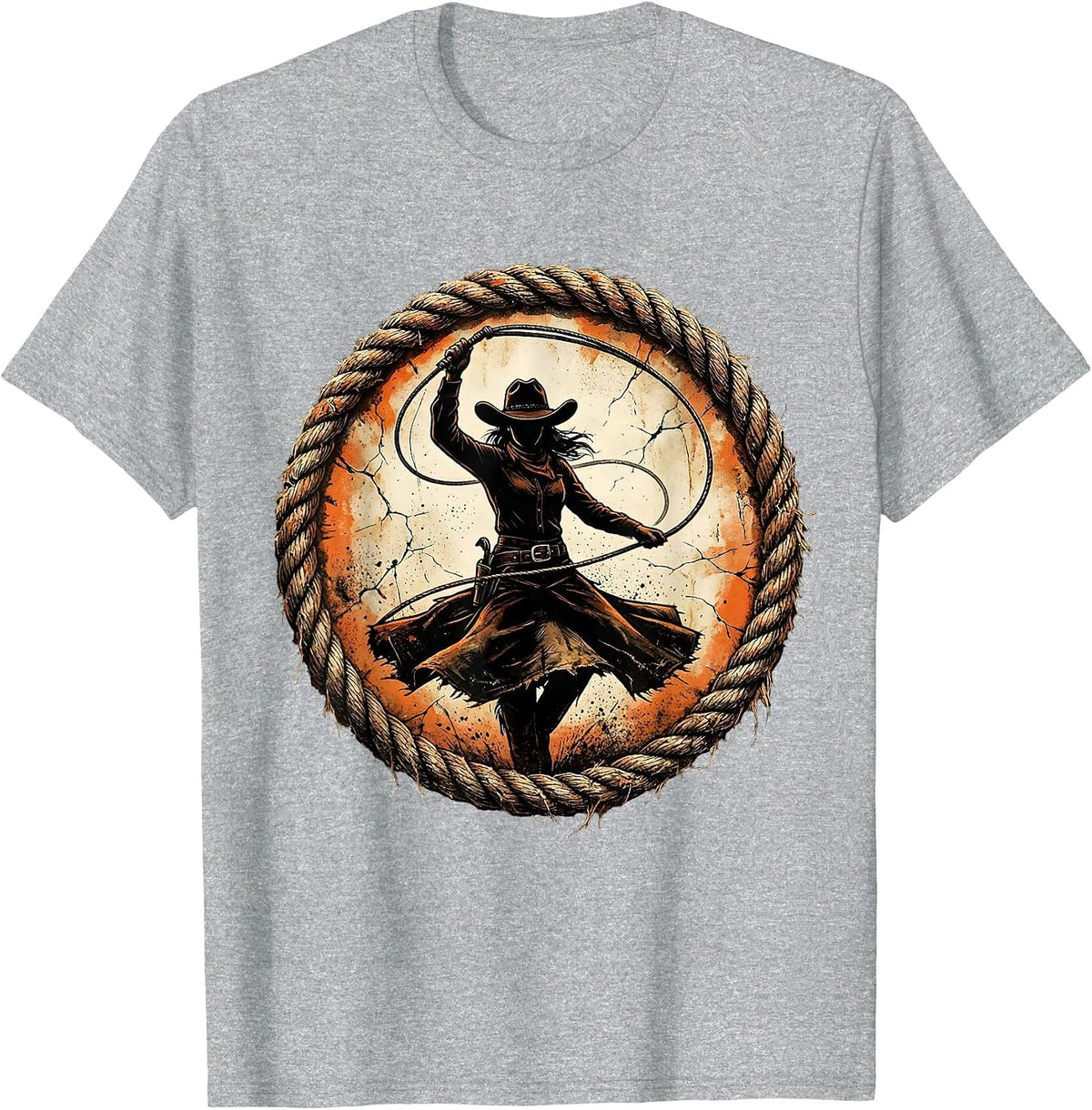 Men's Cowgirl Lasso Twirl Western Rodeo Graphic T-Shirt - Heather Grey