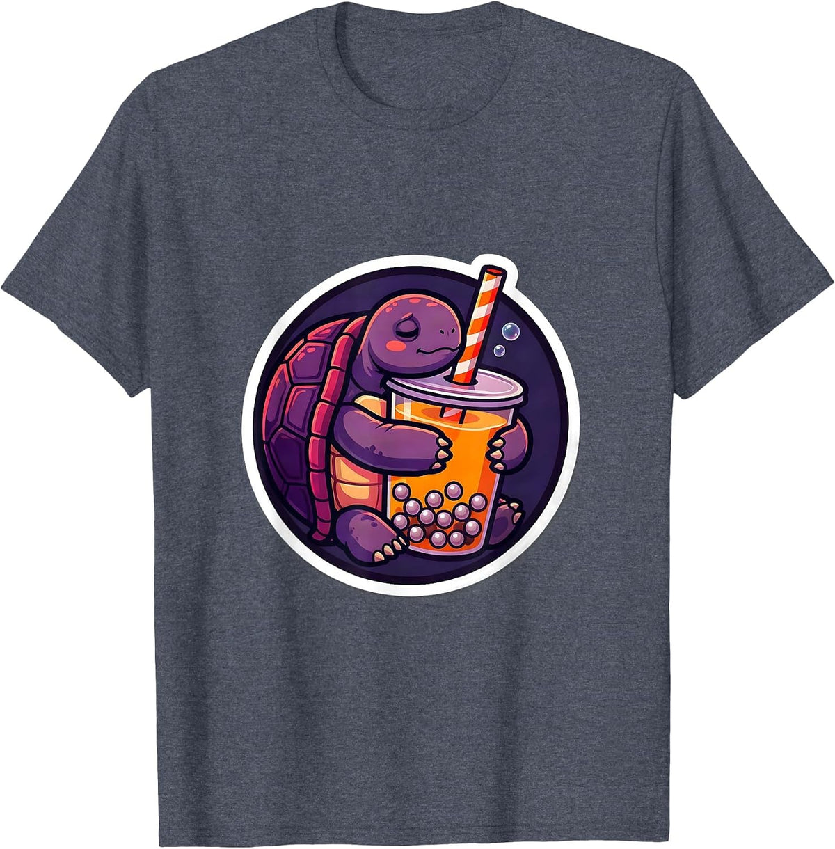 Sleepy Turtle Kawaii Boba Tea Bubble Tea Lover T-Shirt - Heather Blue