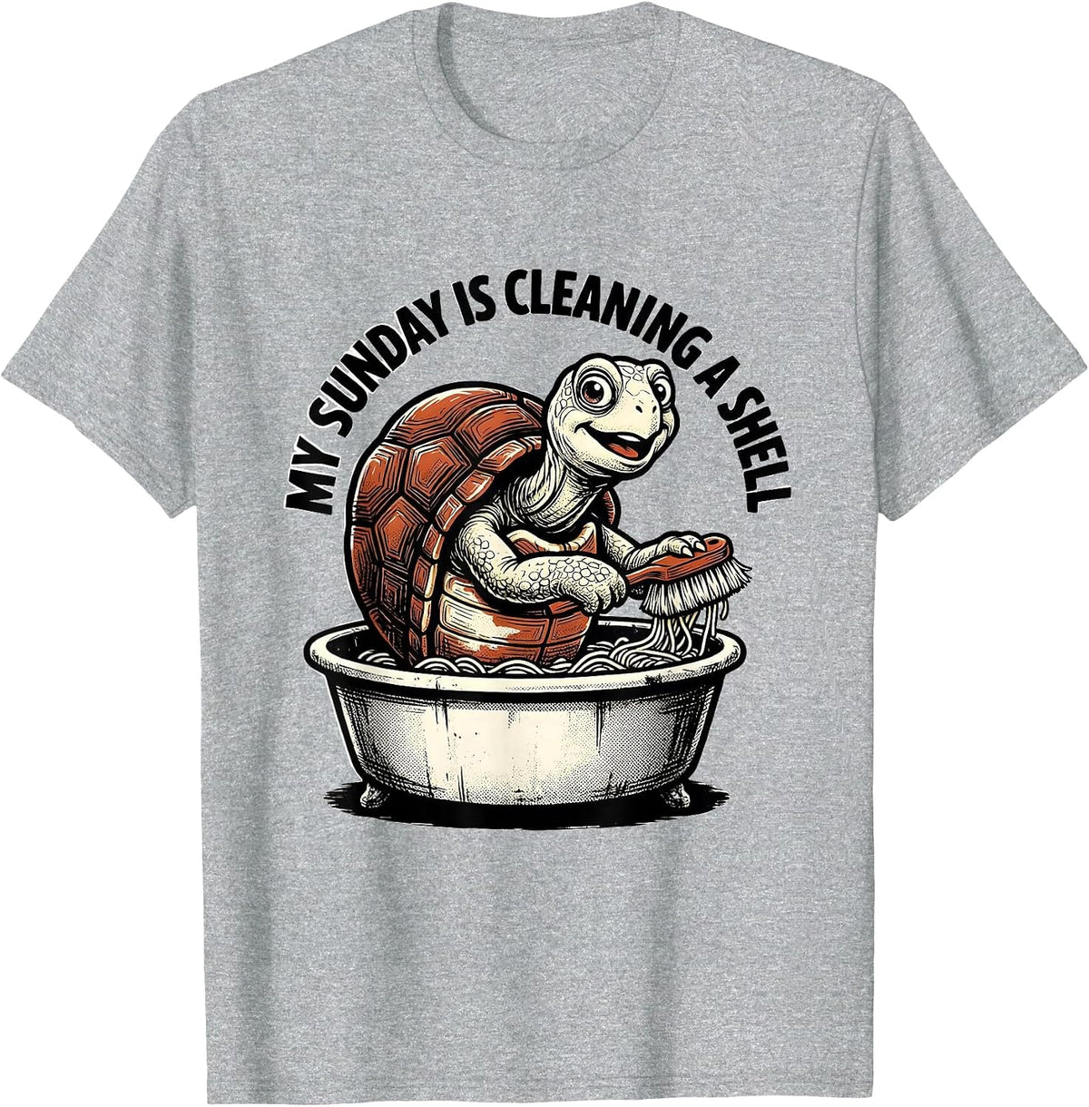 Men's My Sunday Is Cleaning A Shell Retro Cartoon Turtle Lover T-Shirt - Heather Grey