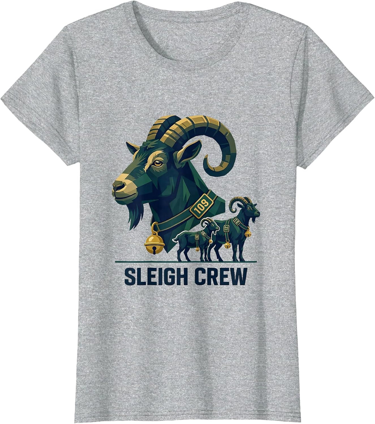 Sleigh Crew Funny Goat Lover Christmas Farm Animal Humor T-Shirt - Heather Grey