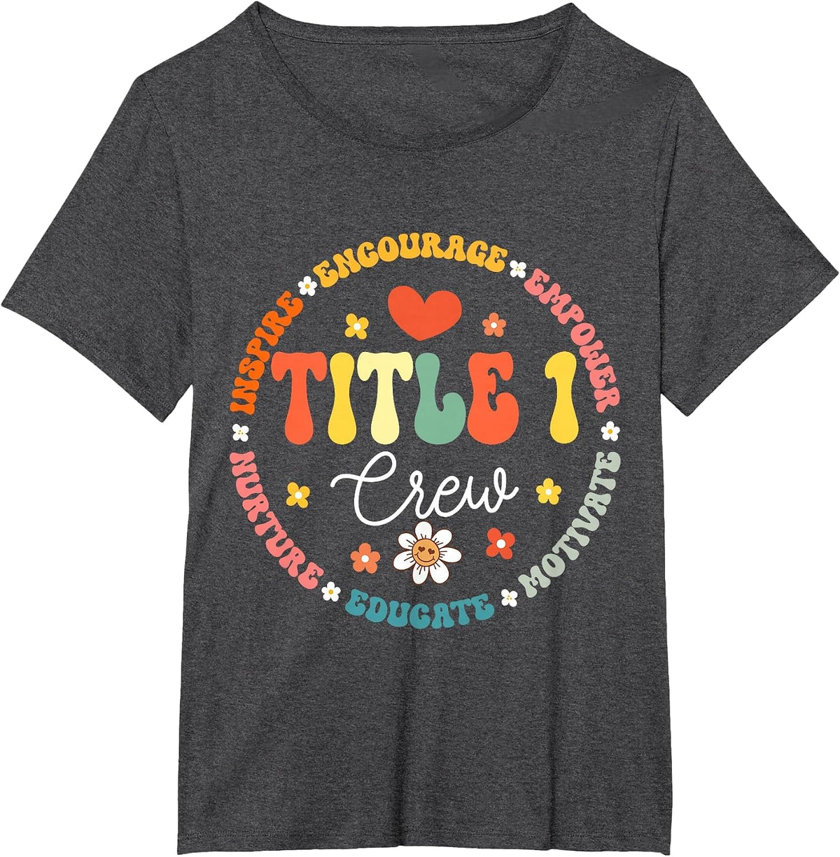 Groovy Title 1 Crew Cute Title 1 Reading Teacher T-Shirt - Dark Heather Grey