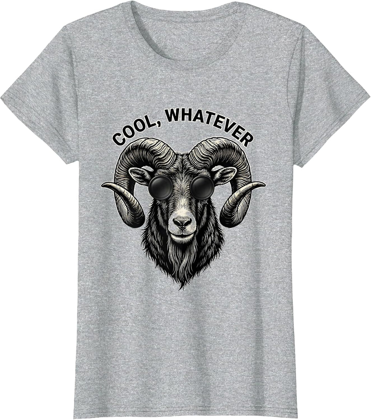 Cool Whatever Tattoo Goat Head Sunglasses Animal Humor T-Shirt - Heather Grey