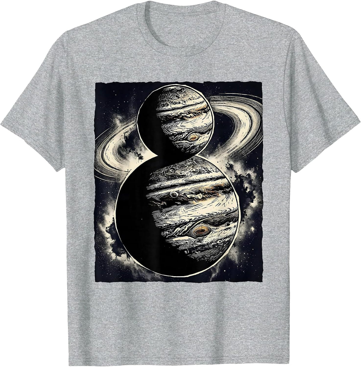 Men's Two Planets Nebula Space Illustration Kirk T-Shirt - Heather Grey