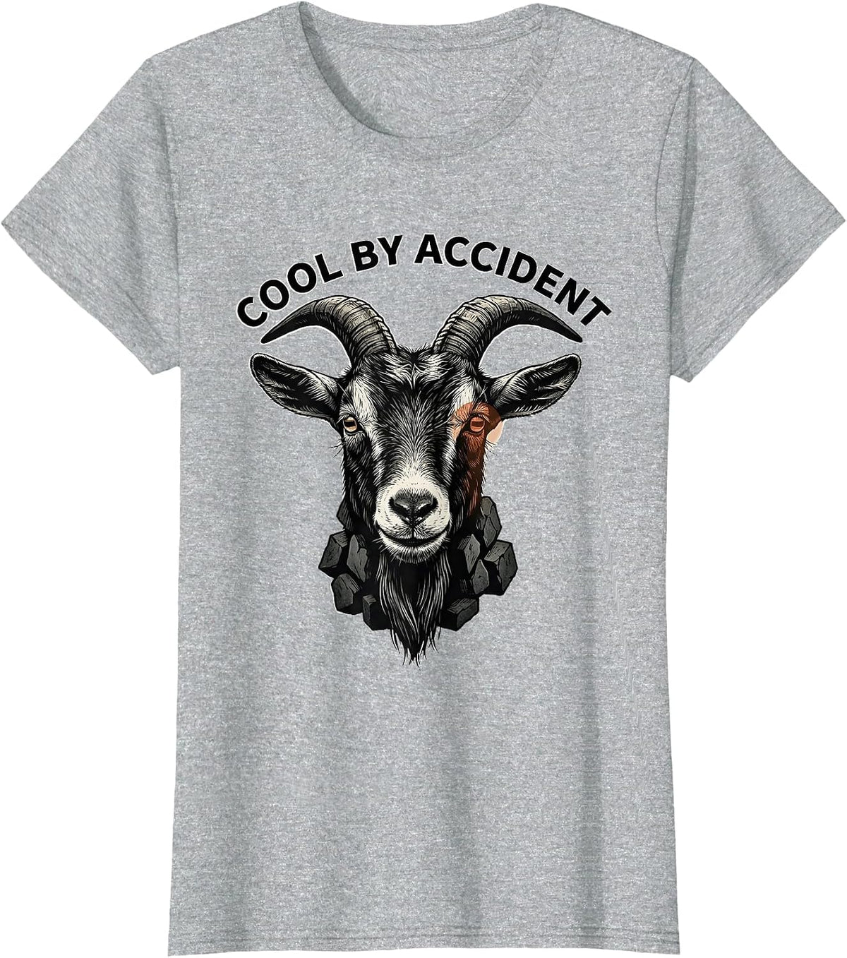 Cool By Accident Linocut Goat Novelty Humor Animal Lover T-Shirt - Heather Grey