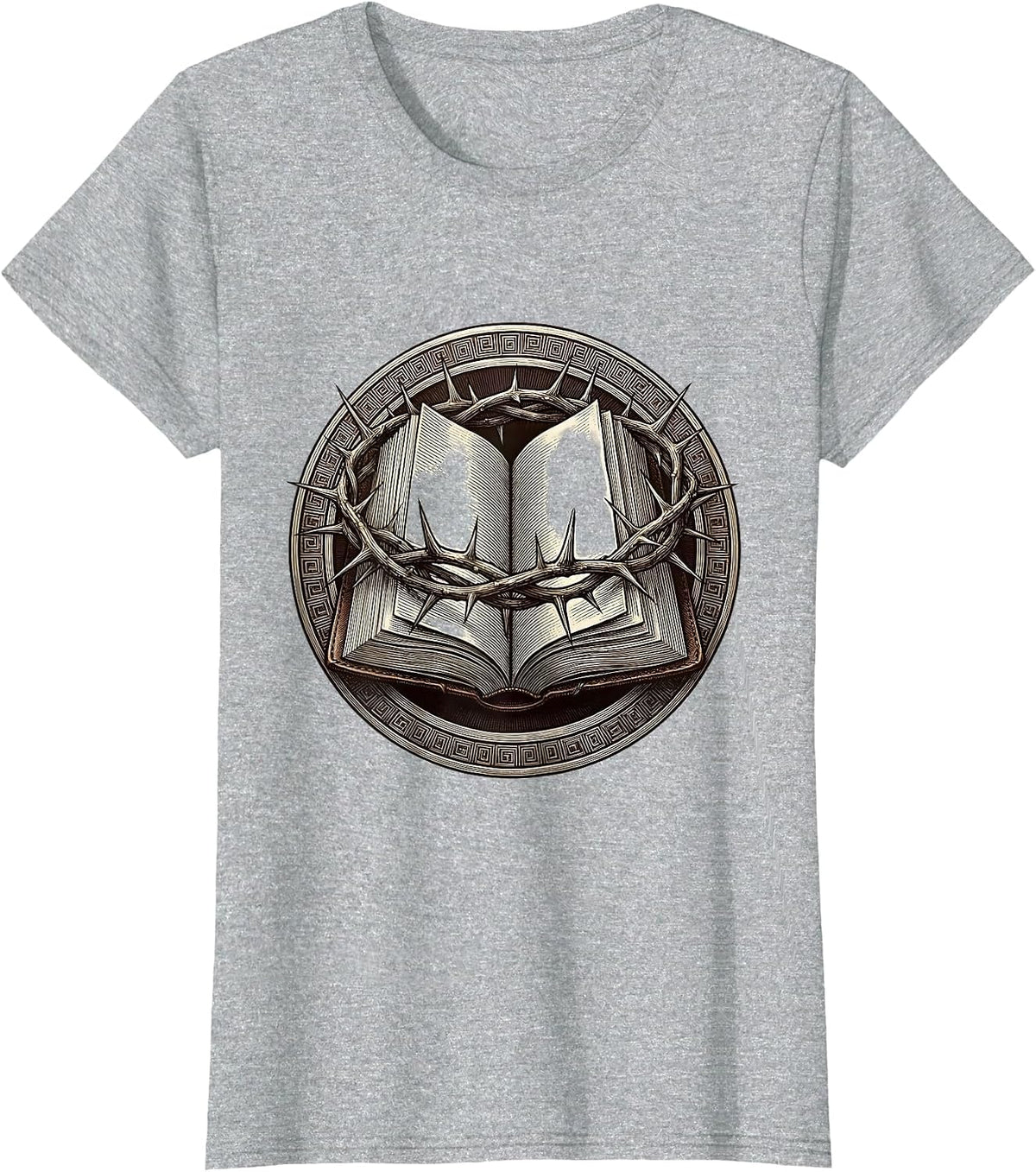 Crown of Thorns on Open Bible Christian Graphic T-Shirt - Heather Grey