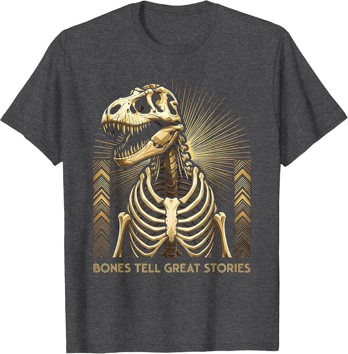 Bones Tell Great Stories Dinosaur Fossil Design T-Shirt - Dark Heather Grey