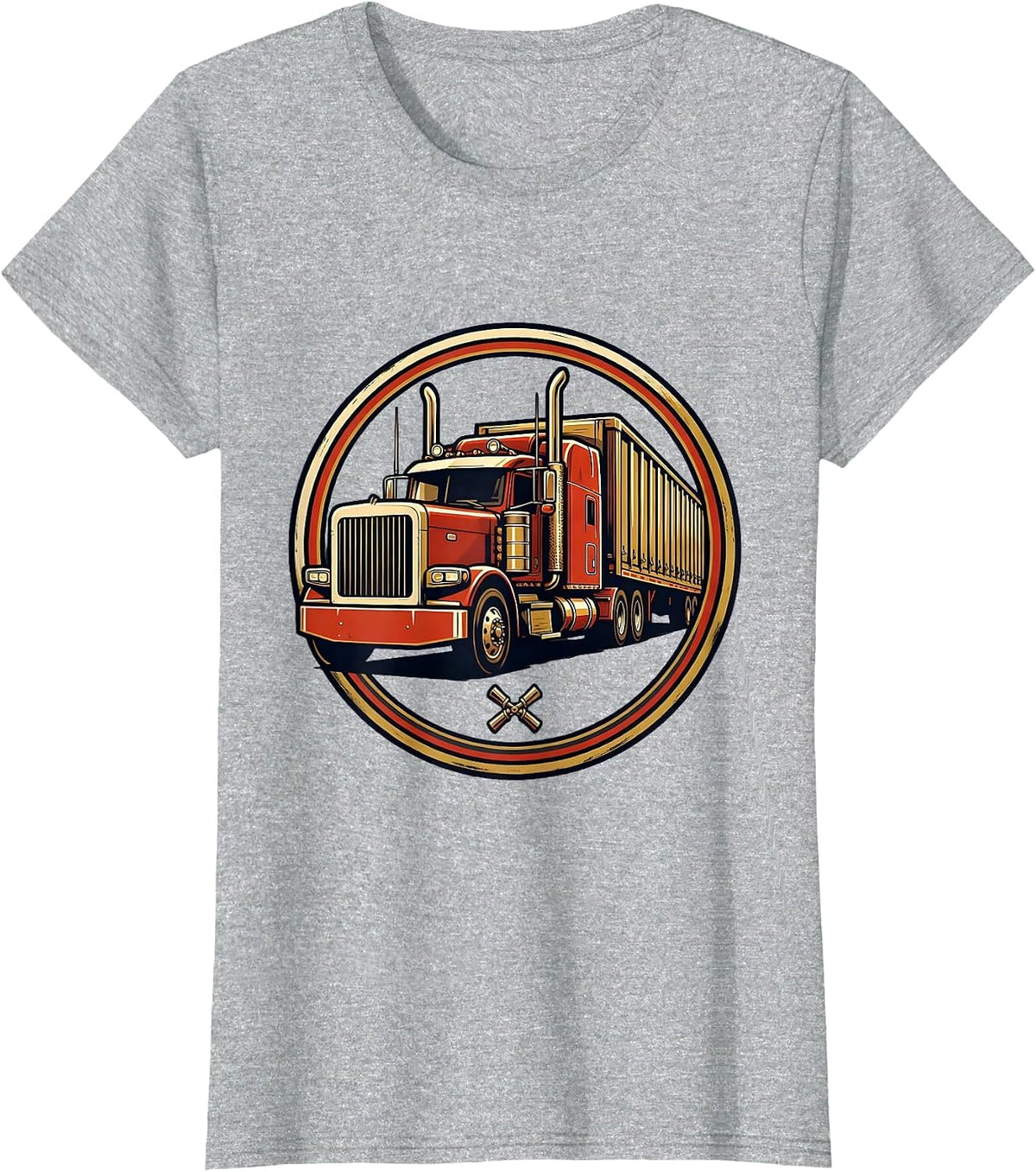 Sealed Semi Badge Classic Trucker Nostalgic Americana T-Shirt - Heather Grey