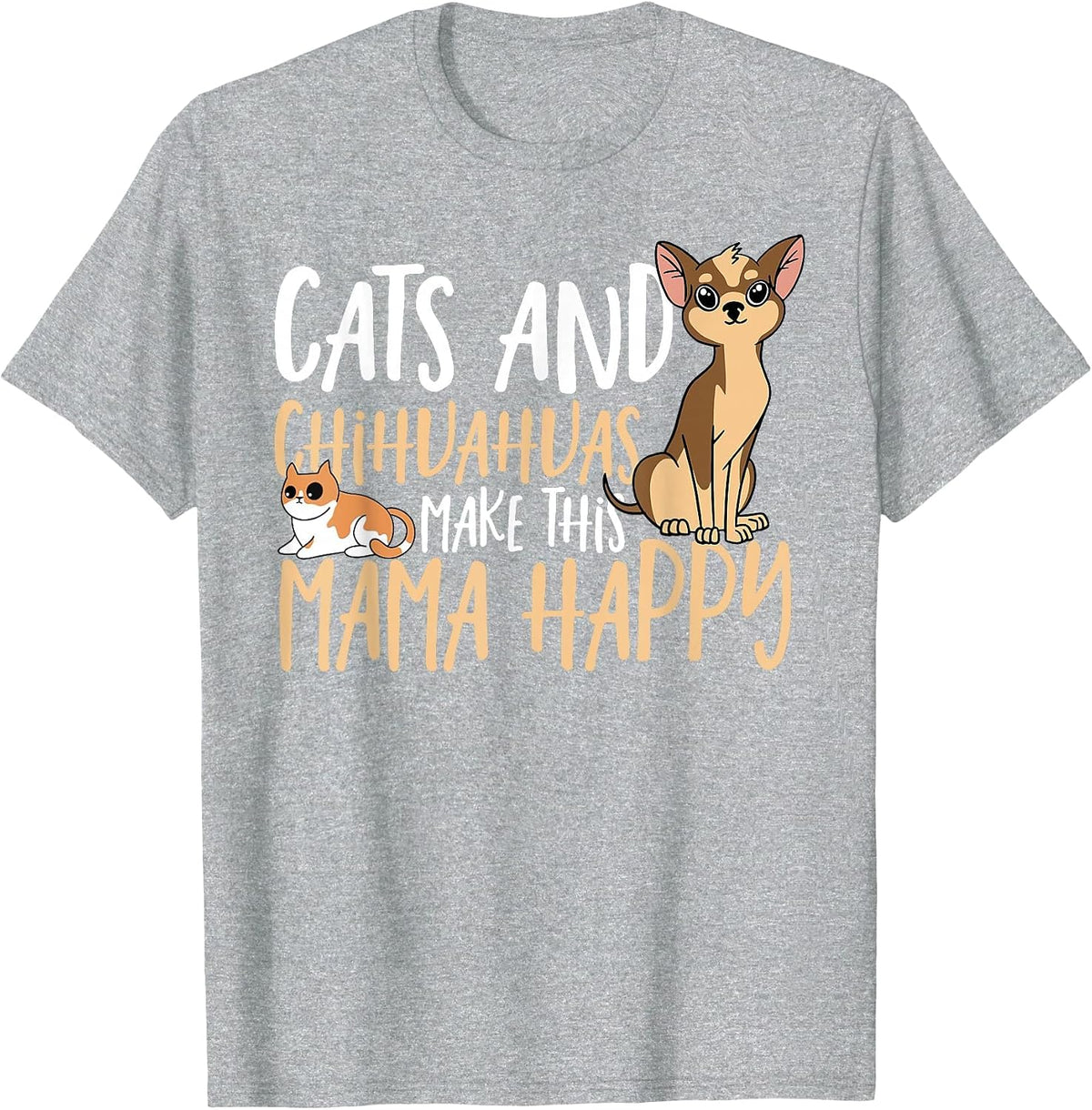 Cat and Chihuahua Mom T-Shirt - Heather Grey
