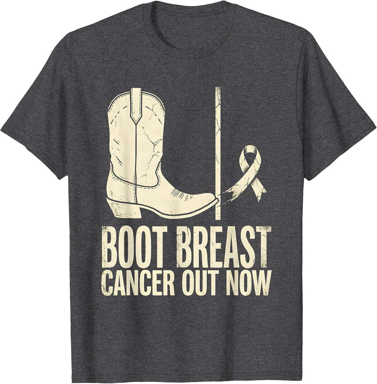 Men's Boot Breast Cancer Out Now Boho Western Cowgirl Awareness T-Shirt - Dark Heather Grey