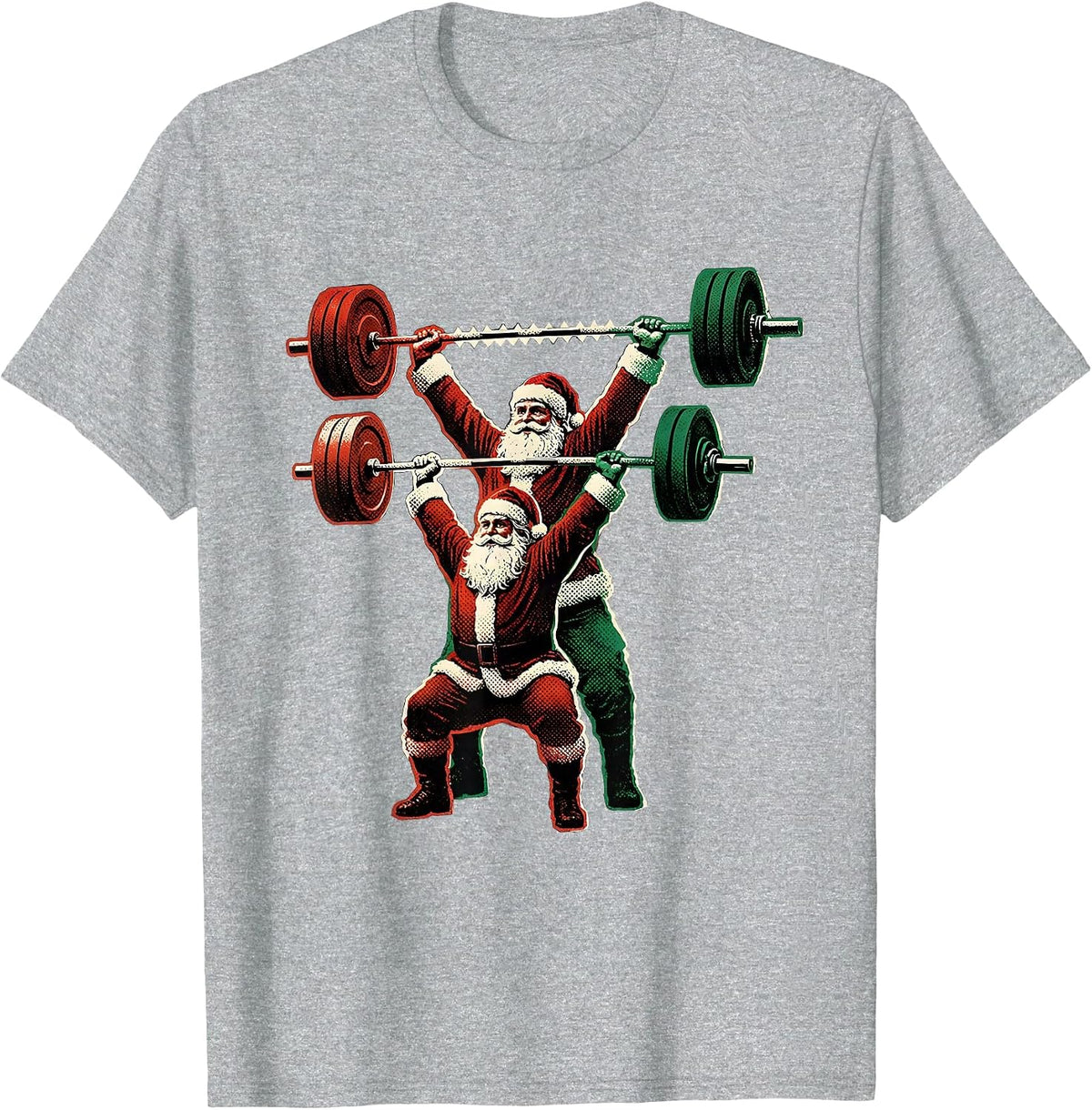 Men's Santa Barbell Snatch Gym Humor Christmas Weightlifting T-Shirt - Heather Grey