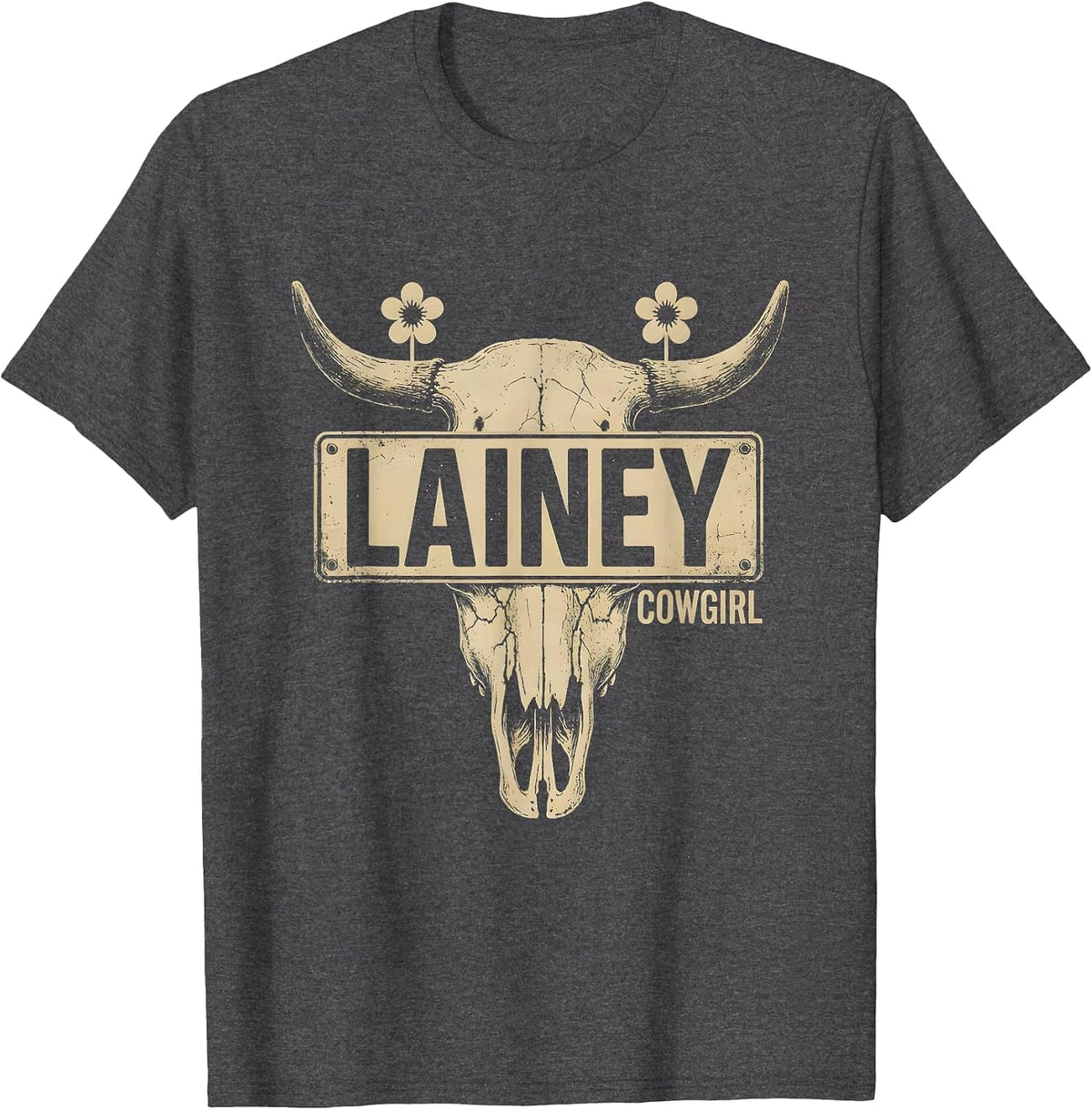 Lainey Cowgirl Boho Western Name Personalized Gift for Girls T-Shirt - Dark Heather Grey