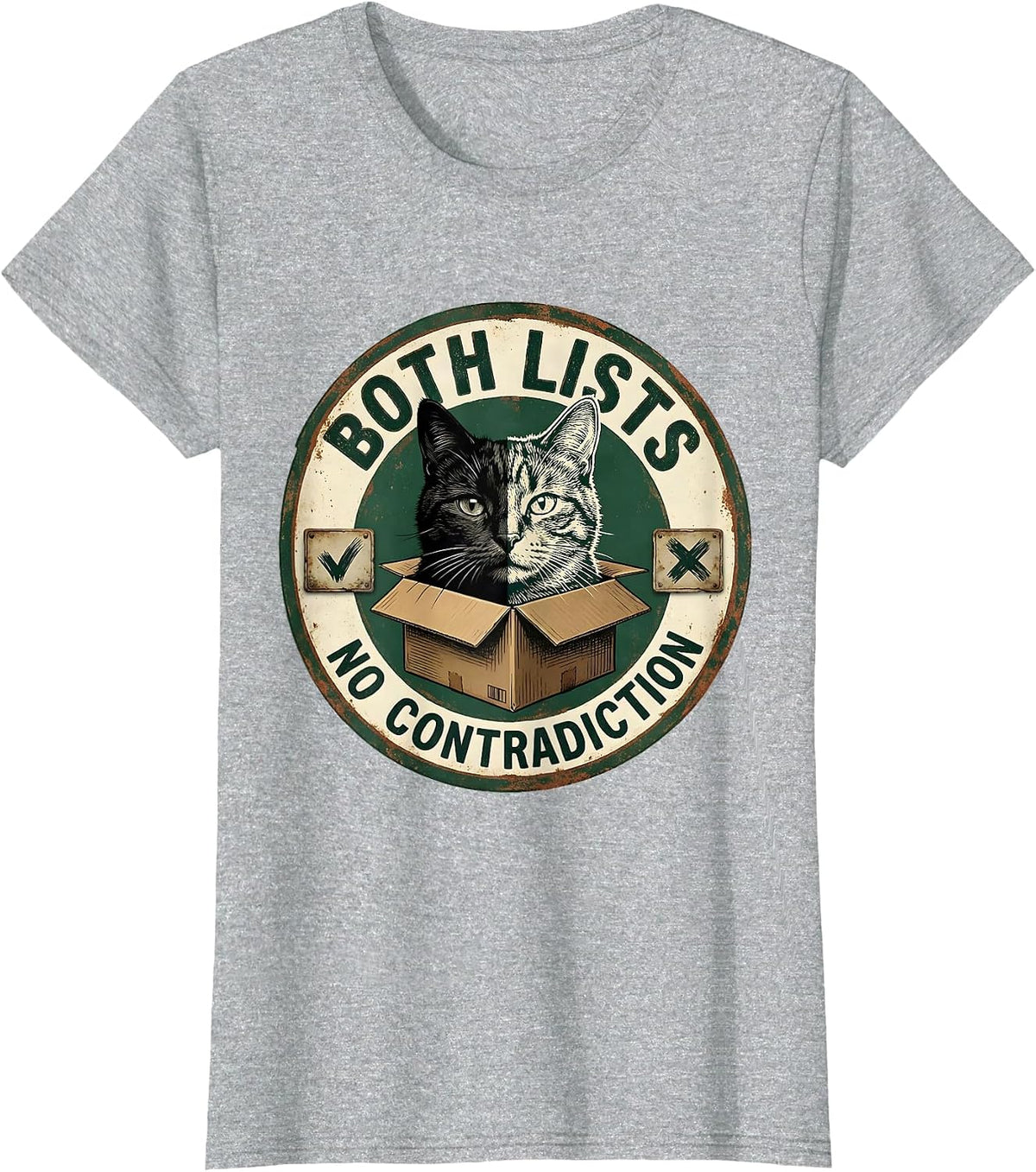 Women's Both Lists No Contradiction Vintage Science Cat Quantum T-Shirt - Heather Grey