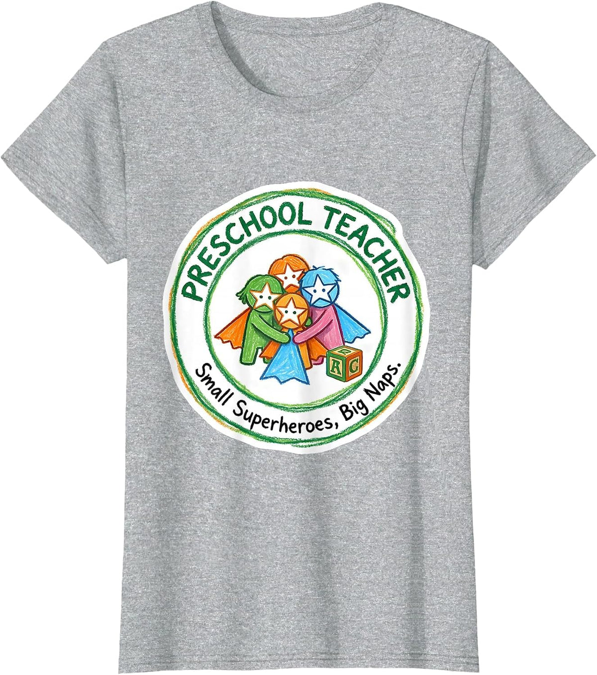 Women's Preschool Teacher Small Superheroes Big Naps Funny T-Shirt - Heather Grey