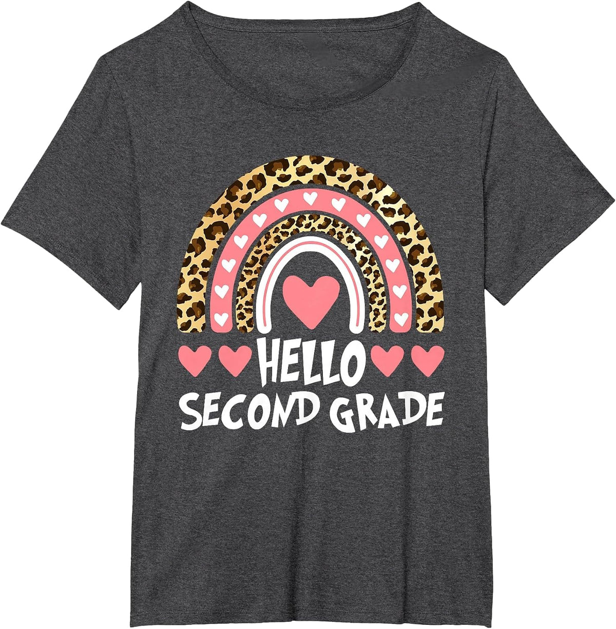 Hello Leopard Rainbow 2nd Grade Teacher Back to School T-Shirt - Dark Heather Grey