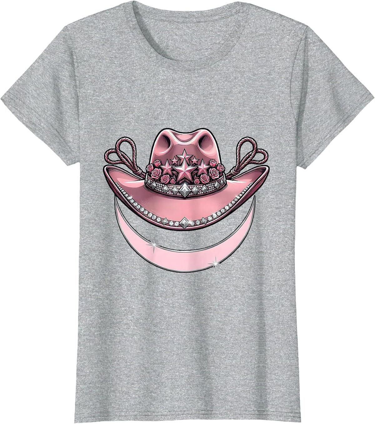 Women's Cowgirl Hat Crescent Moon Western Graphic T-Shirt - Heather Grey