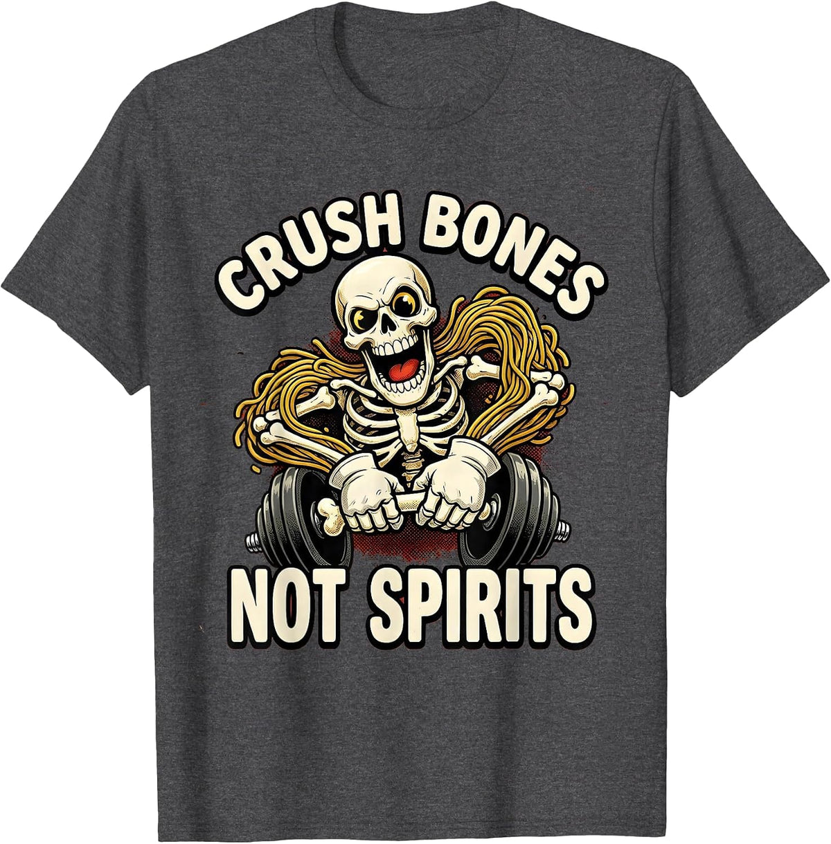 Halloween Skeleton Bone Crusher Gym Design T-Shirt - Dark Heather Grey