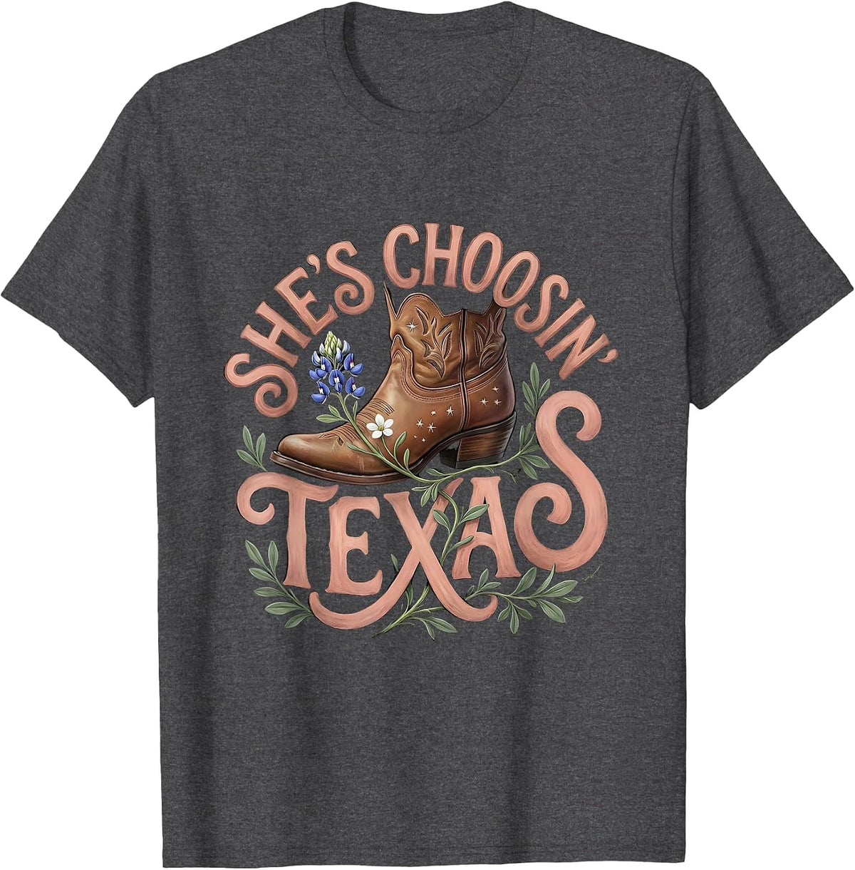 She's Choosin' Texas Western Lifestyle Boho T-Shirt - Dark Heather Grey