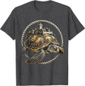 Men's Turtle Carrying a Tiny Village on Its Shell T-Shirt - Dark Heather Grey