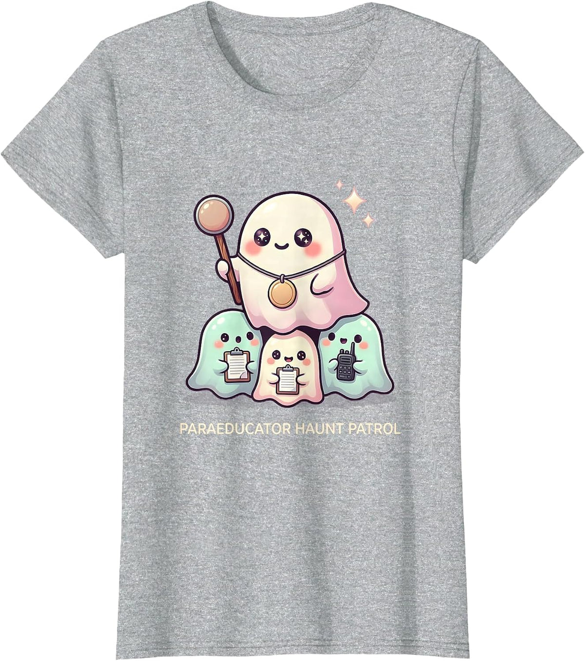 Women's Paraeducator Haunt Patrol Cute Kawaii Ghost Paraeducator T-Shirt - Heather Grey
