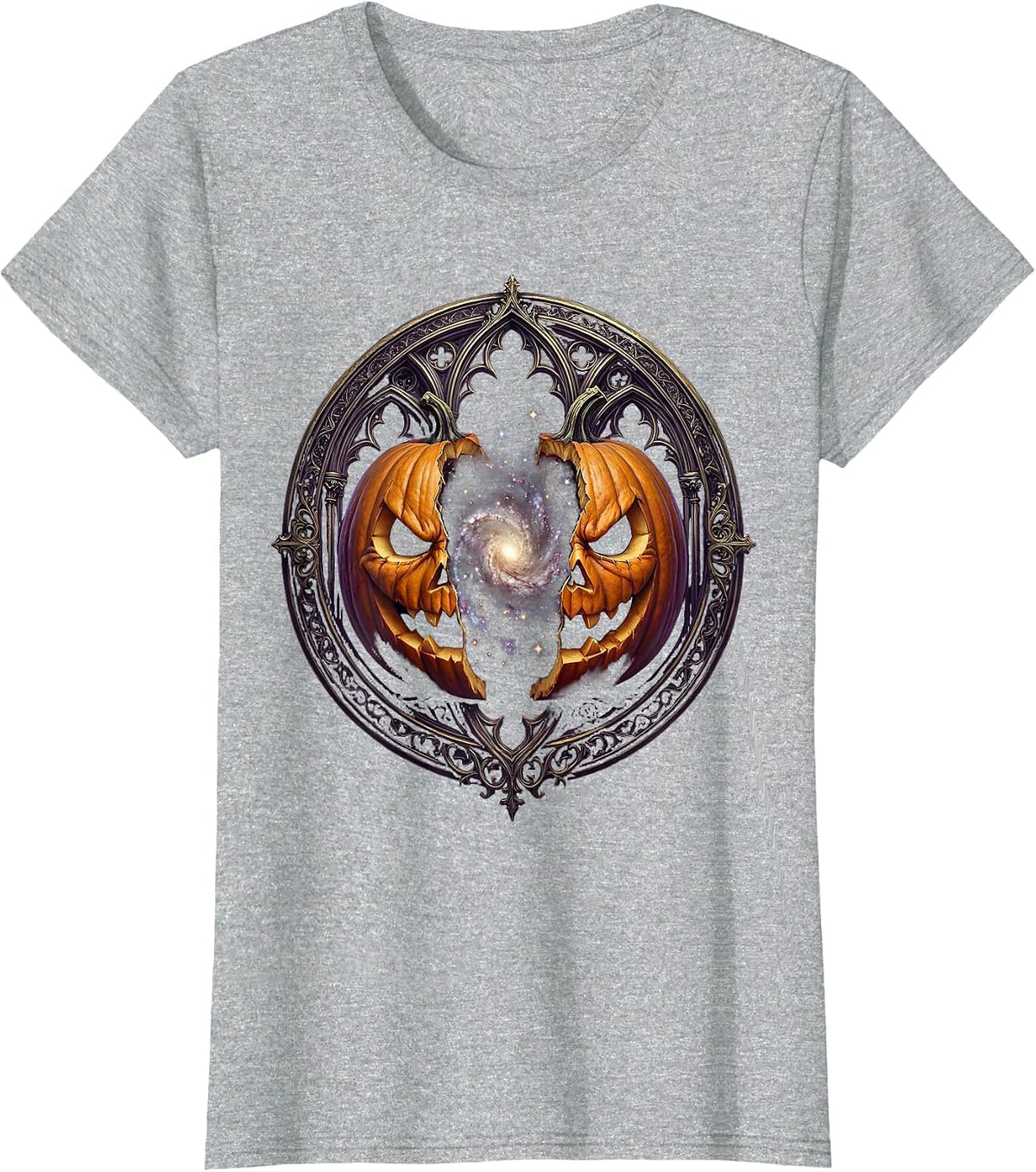 Jack O Lantern Galaxy Universe Cosmic Halloween T-Shirt - Heather Grey