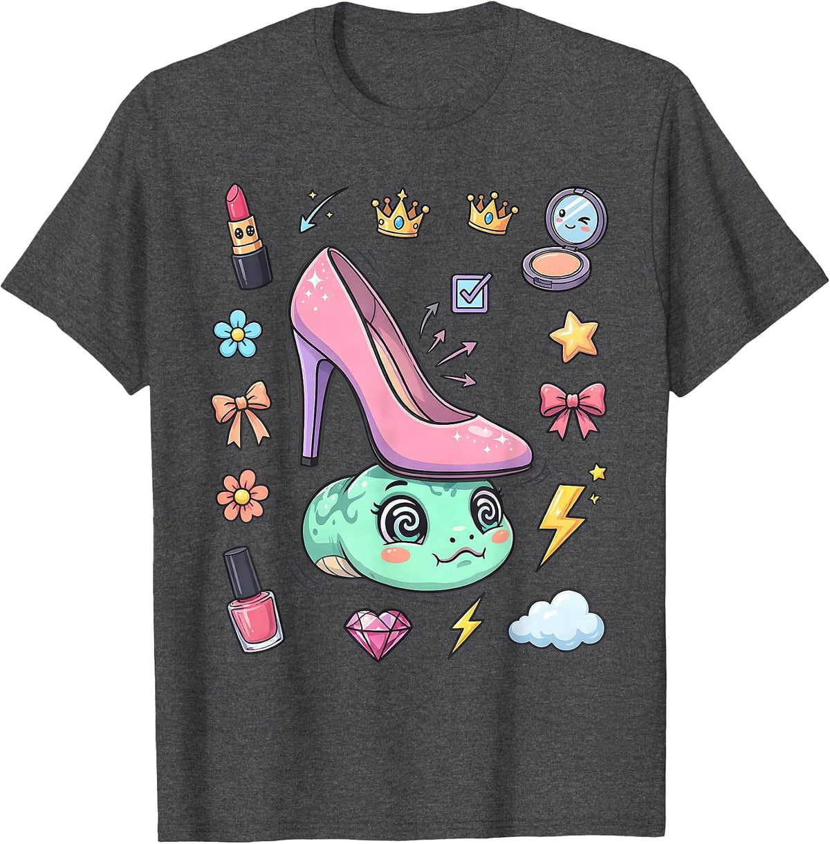 Mimi Stiletto Heel Crushing Snake Graphic T-Shirt - Dark Heather Grey