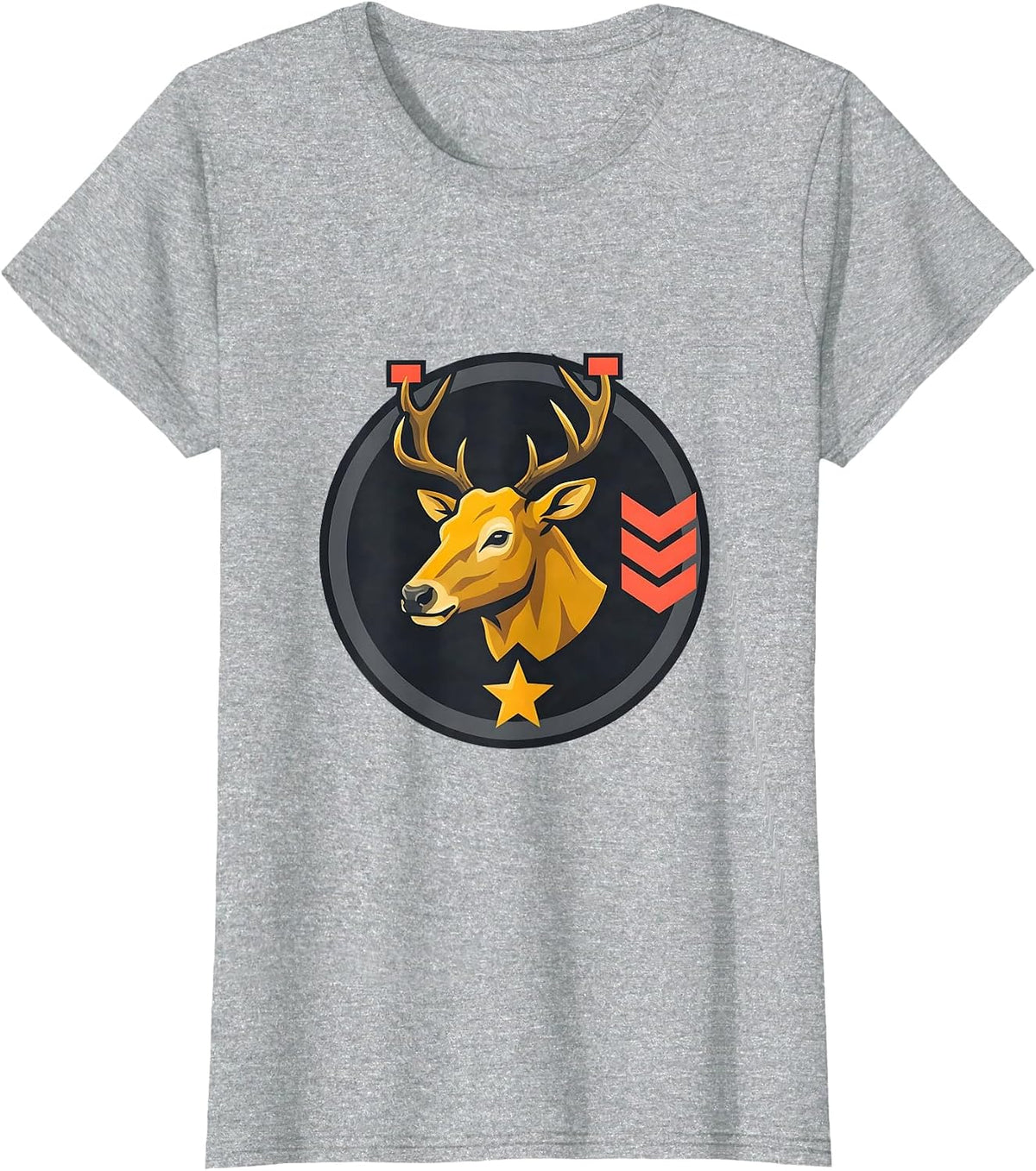 Buck Head Badge Flat Vector Deer Hunter Dad Humor T-Shirt - Heather Grey
