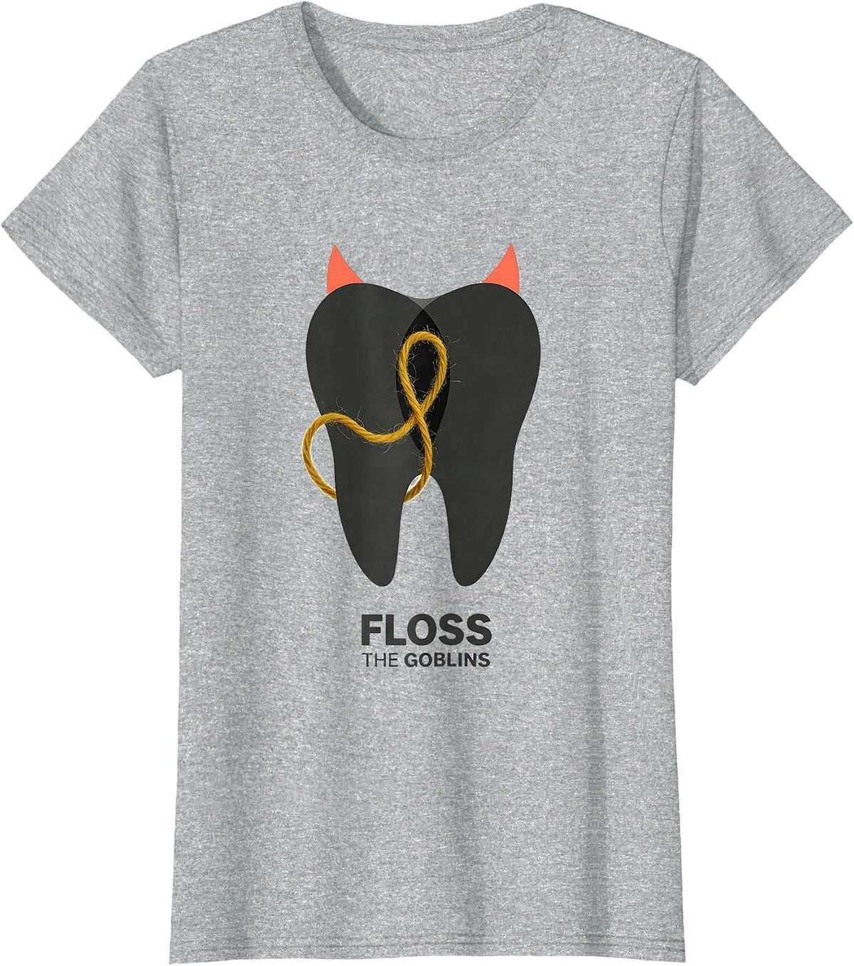 Women's Floss the Goblins Midcentury Modern Halloween Dentist Dental T-Shirt - Heather Grey