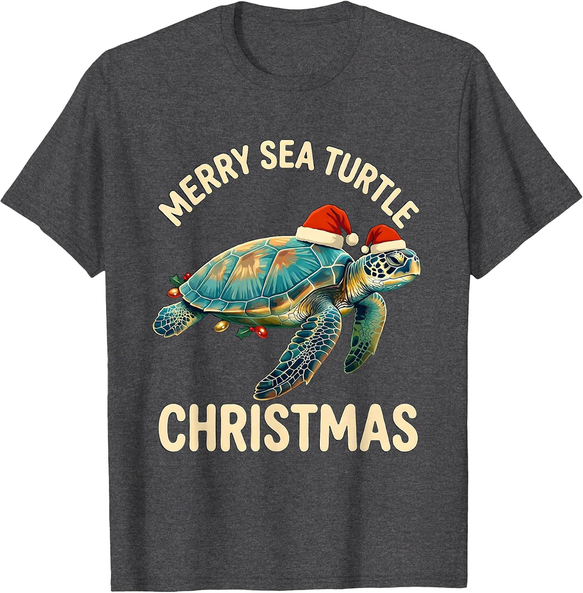 Merry Sea Turtle Christmas Cute Sea Turtle Lover Holiday T-Shirt - Dark Heather Grey