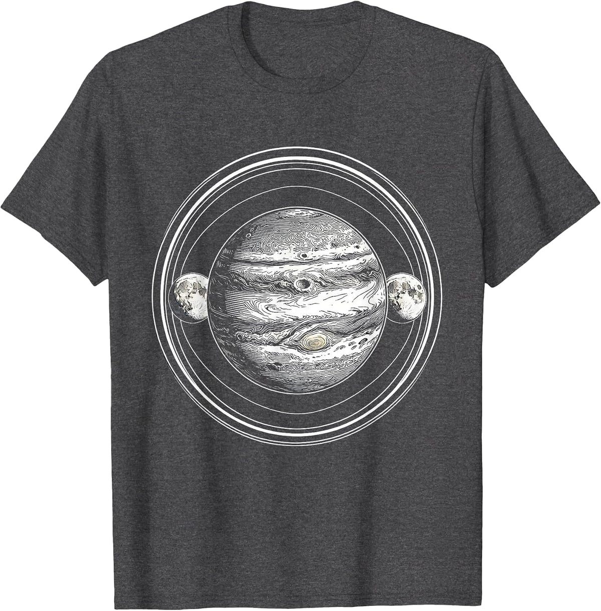 Men's Twin Moons Orbiting Planet Space Art Design T-Shirt - Dark Heather Grey