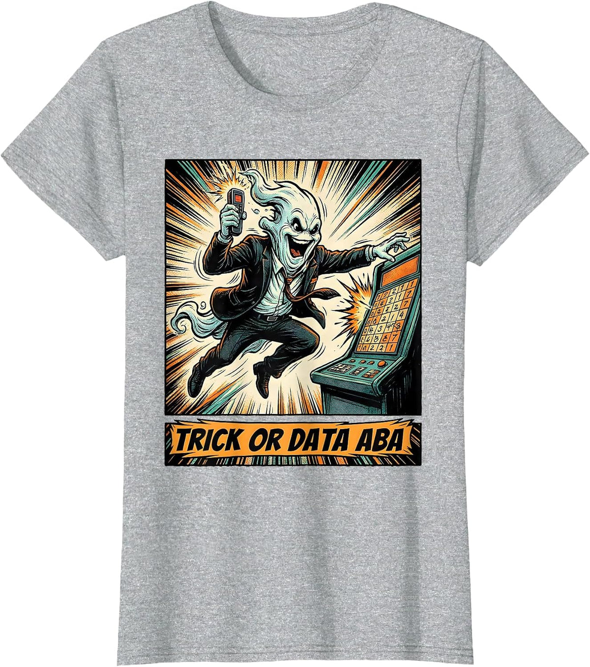 Trick Or Data ABA Comic Book Ghost Physical Therapy T-Shirt - Heather Grey