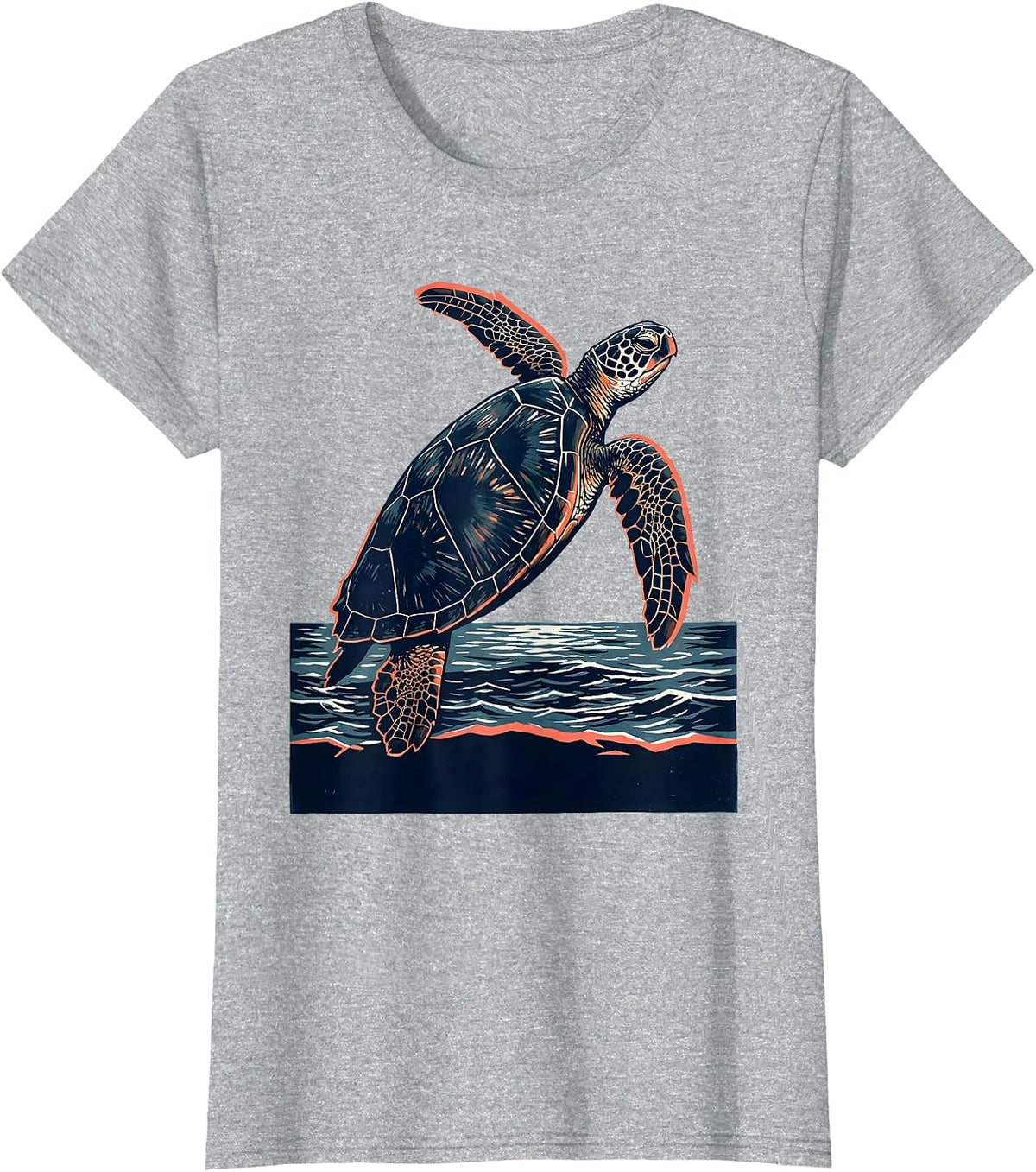 Sea Turtle Linocut Beach Souvenir Vacation T-Shirt - Heather Grey