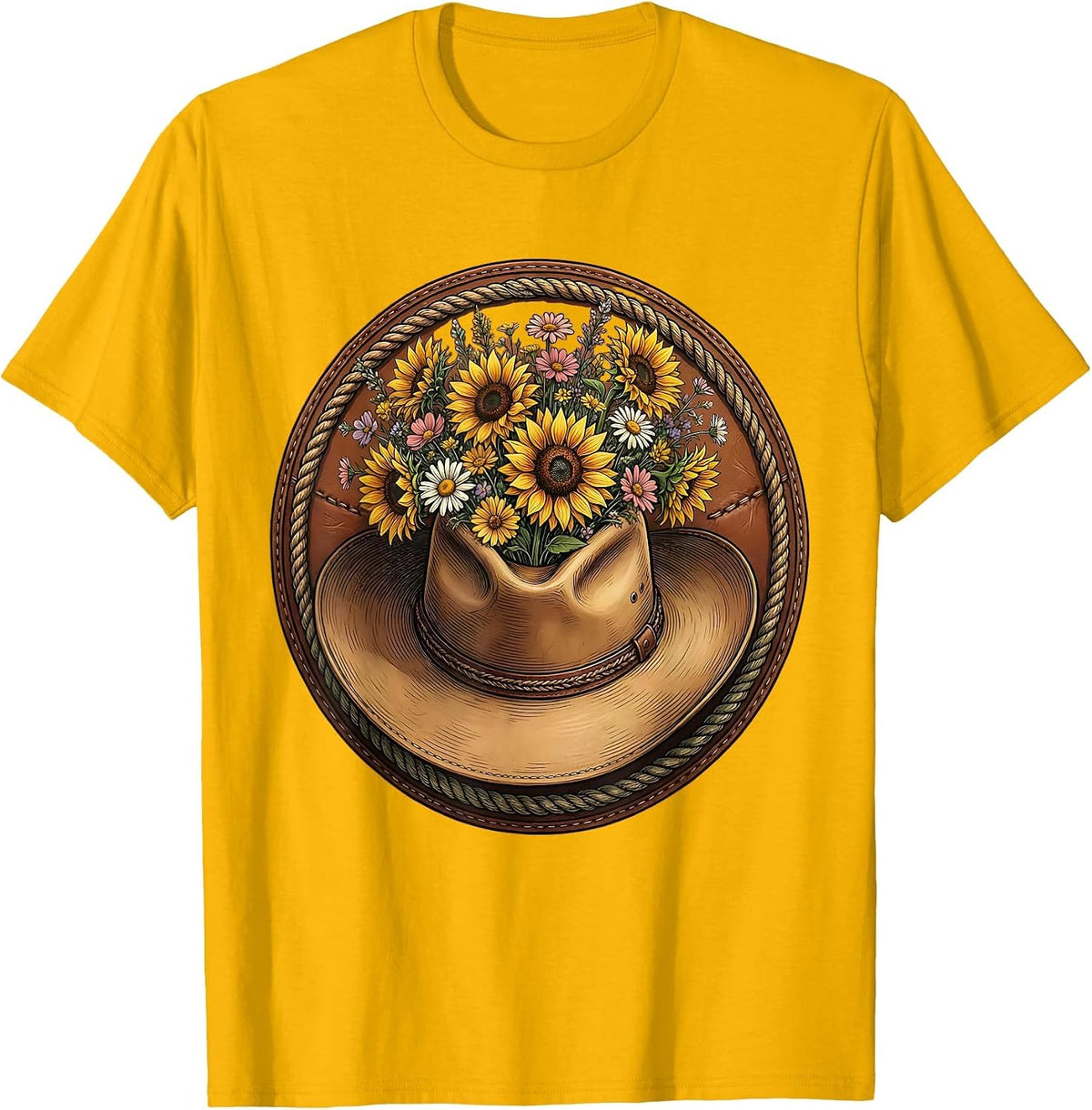 Cowgirl Hat Wildflowers Floral Western Design T-Shirt - Golden Yellow