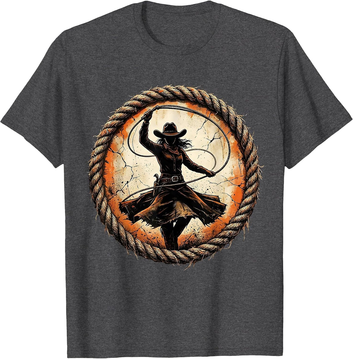Men's Cowgirl Lasso Twirl Western Rodeo Graphic T-Shirt - Dark Heather Grey