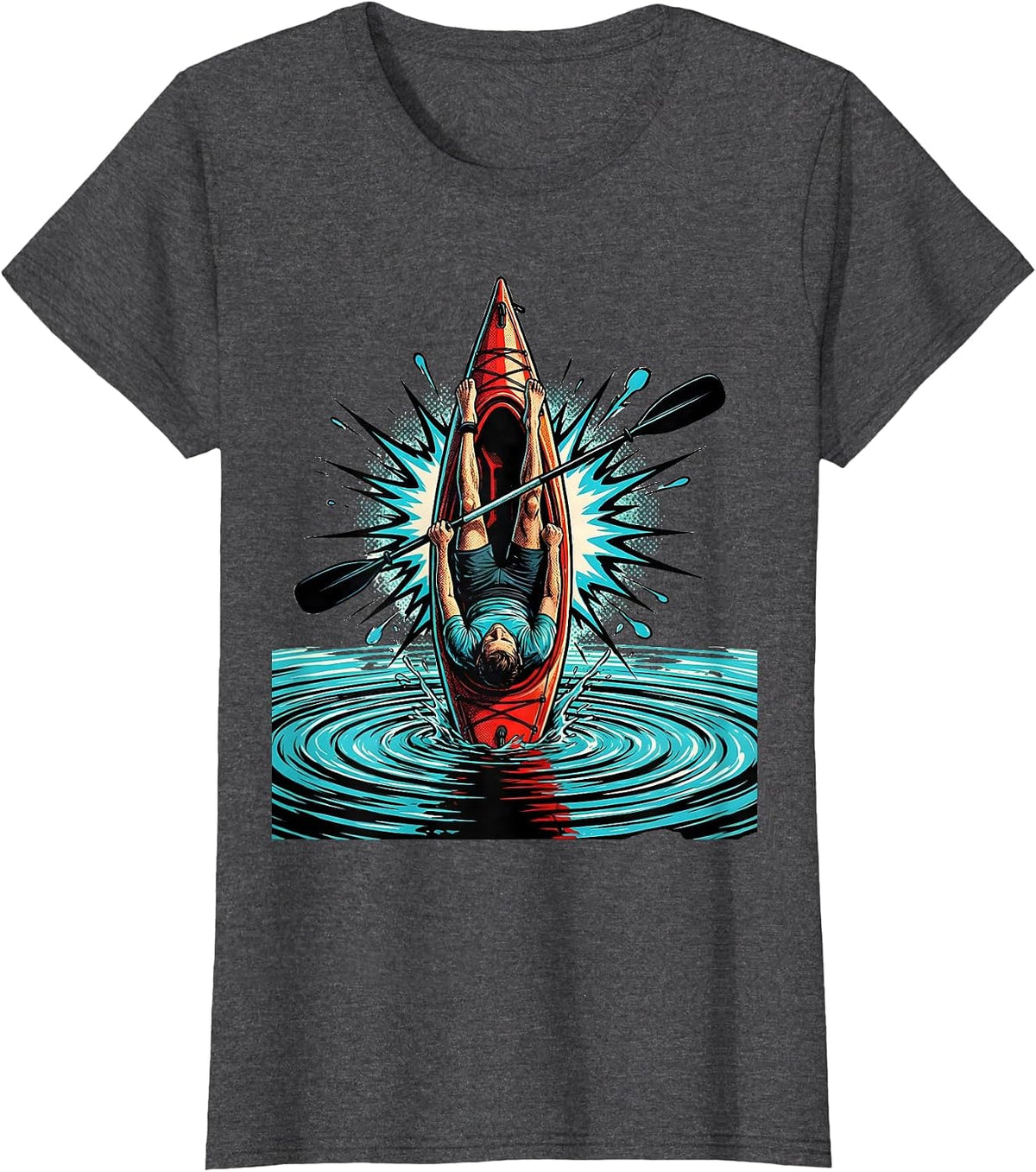 Women's Kayaker Upside Down Pop Art Funny Kayak Humor T-Shirt - Dark Heather Grey