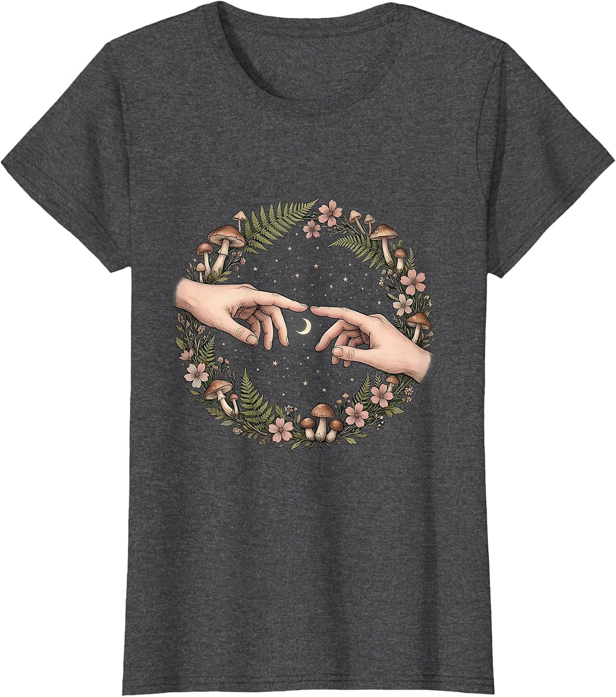 Women's Mental Health Matters Reaching Hands Graphic T-Shirt - Dark Heather Grey