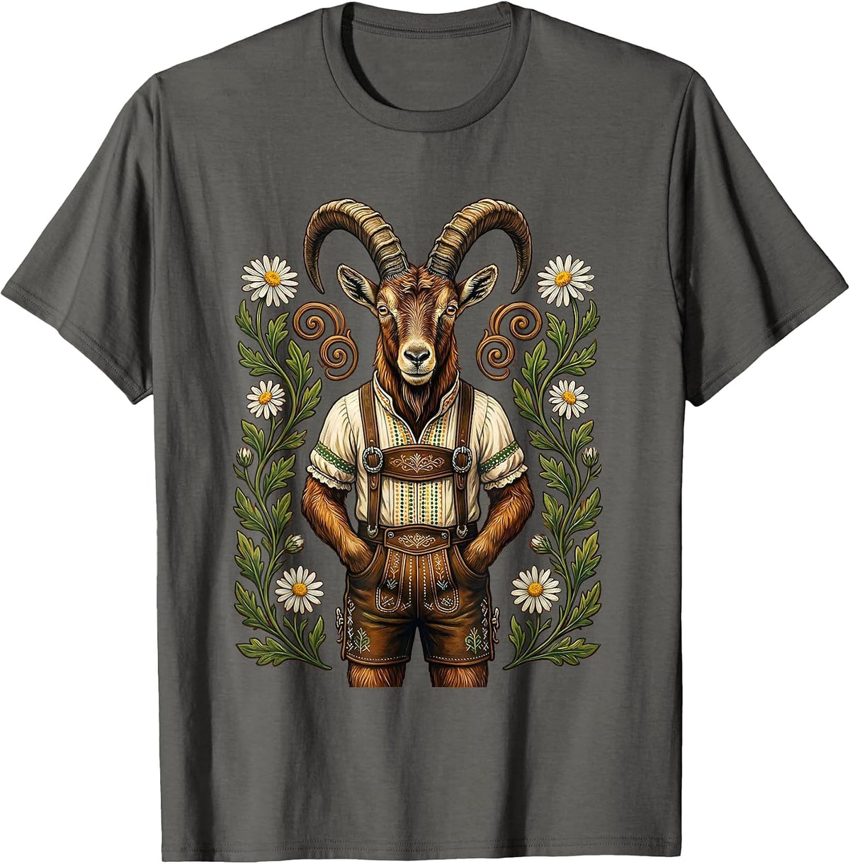Mountain Goat Lederhosen Funny Bavarian Design T-Shirt - Asphalt Grey