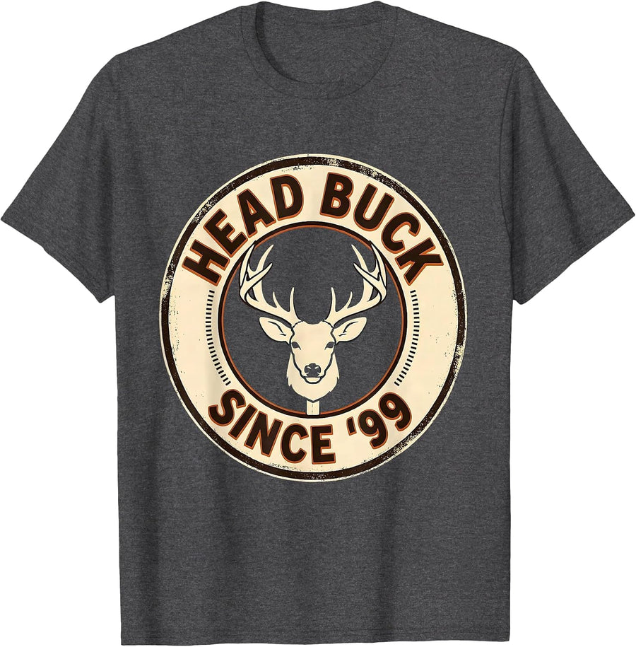 Men's Head Buck Since '99 Funny Hunting Dad Deer Hunter Gift T-Shirt - Dark Heather Grey