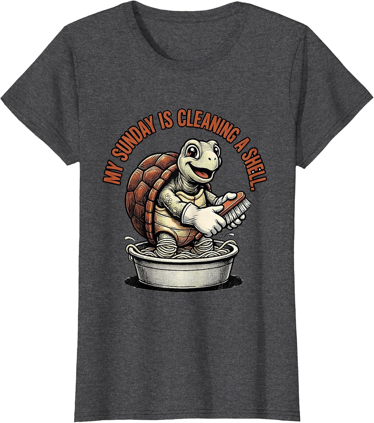Women's My Sunday Is Cleaning A Shell Retro Cartoon Turtle Lover T-Shirt - Dark Heather Grey