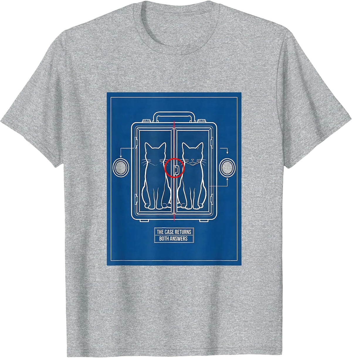 Men's The Case Returns Both Answers Funny Physics Nerd Cat Lover T-Shirt - Heather Grey