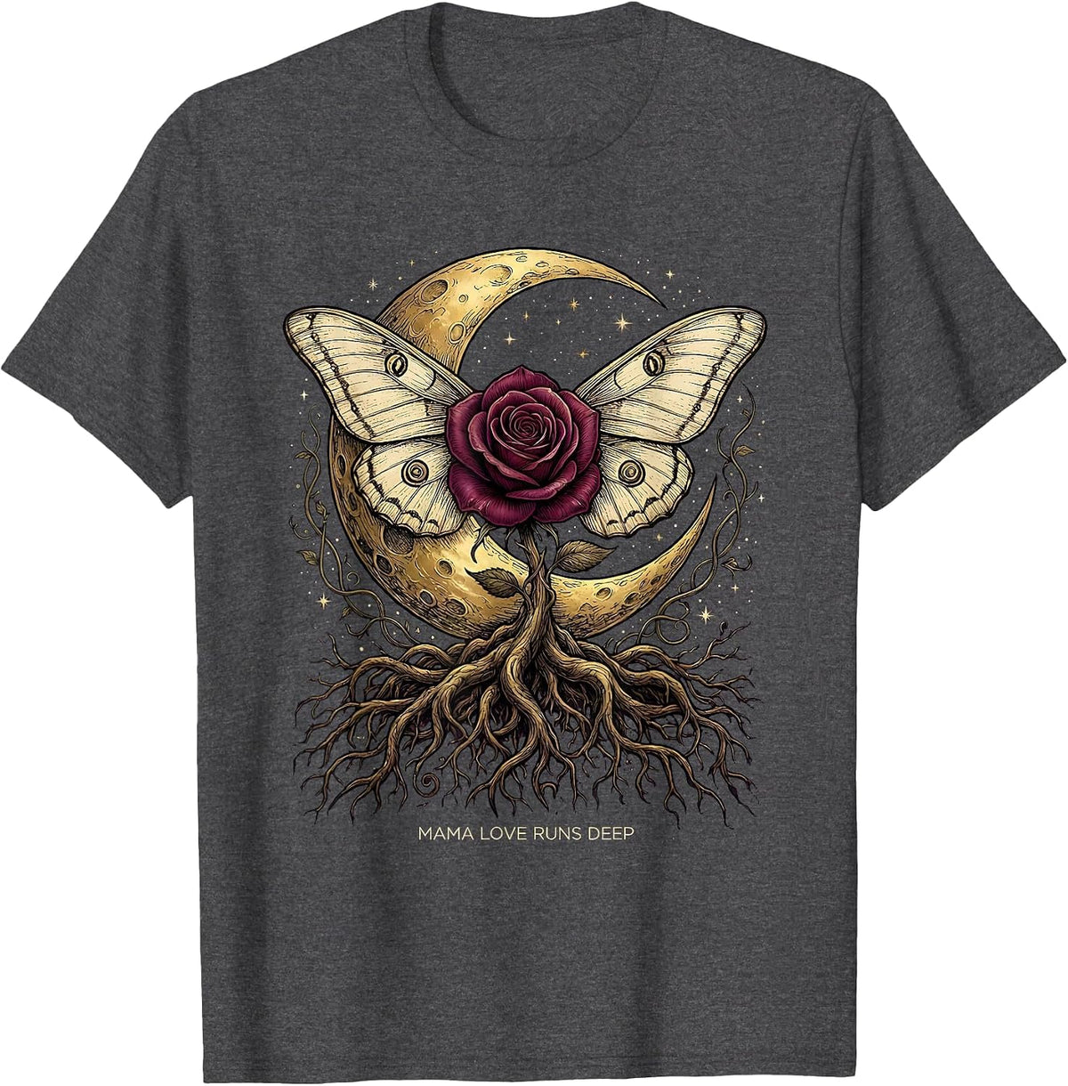 Mama Love Runs Deep Heartfelt Mom Design T-Shirt - Dark Heather Grey