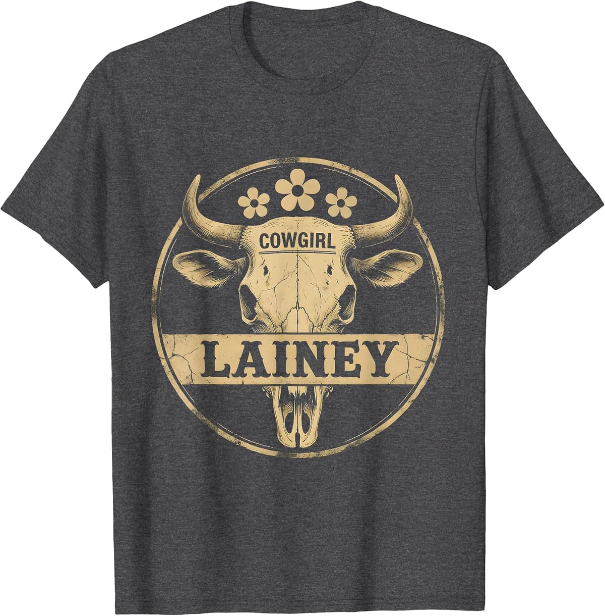 Men's Cowgirl Lainey Boho Western Personalized Name Gift T-Shirt - Dark Heather Grey