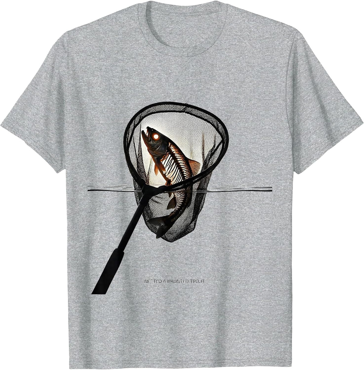 Men's Netted a Haunted Trout Minimalist Halloween Fishing Spooky T-Shirt - Heather Grey