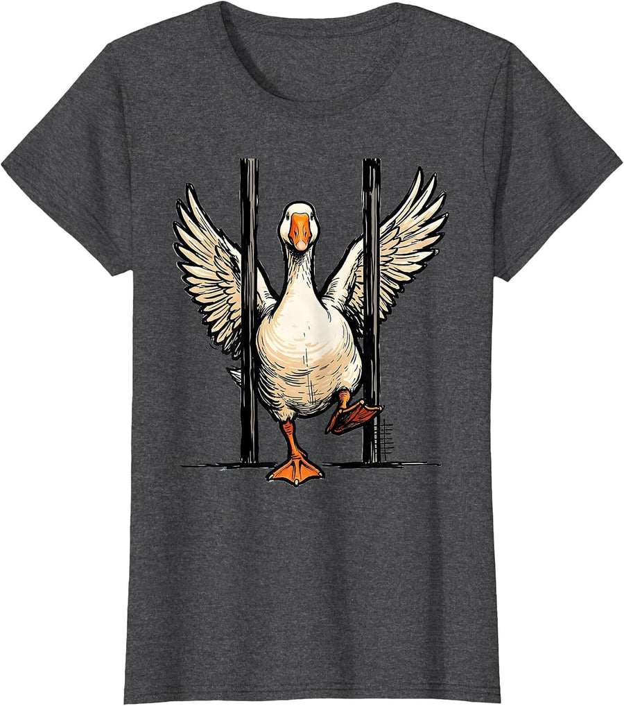 Women's Silly Goose Meme Funny Goose Jailbird Prison Humor T-Shirt - Dark Heather Grey