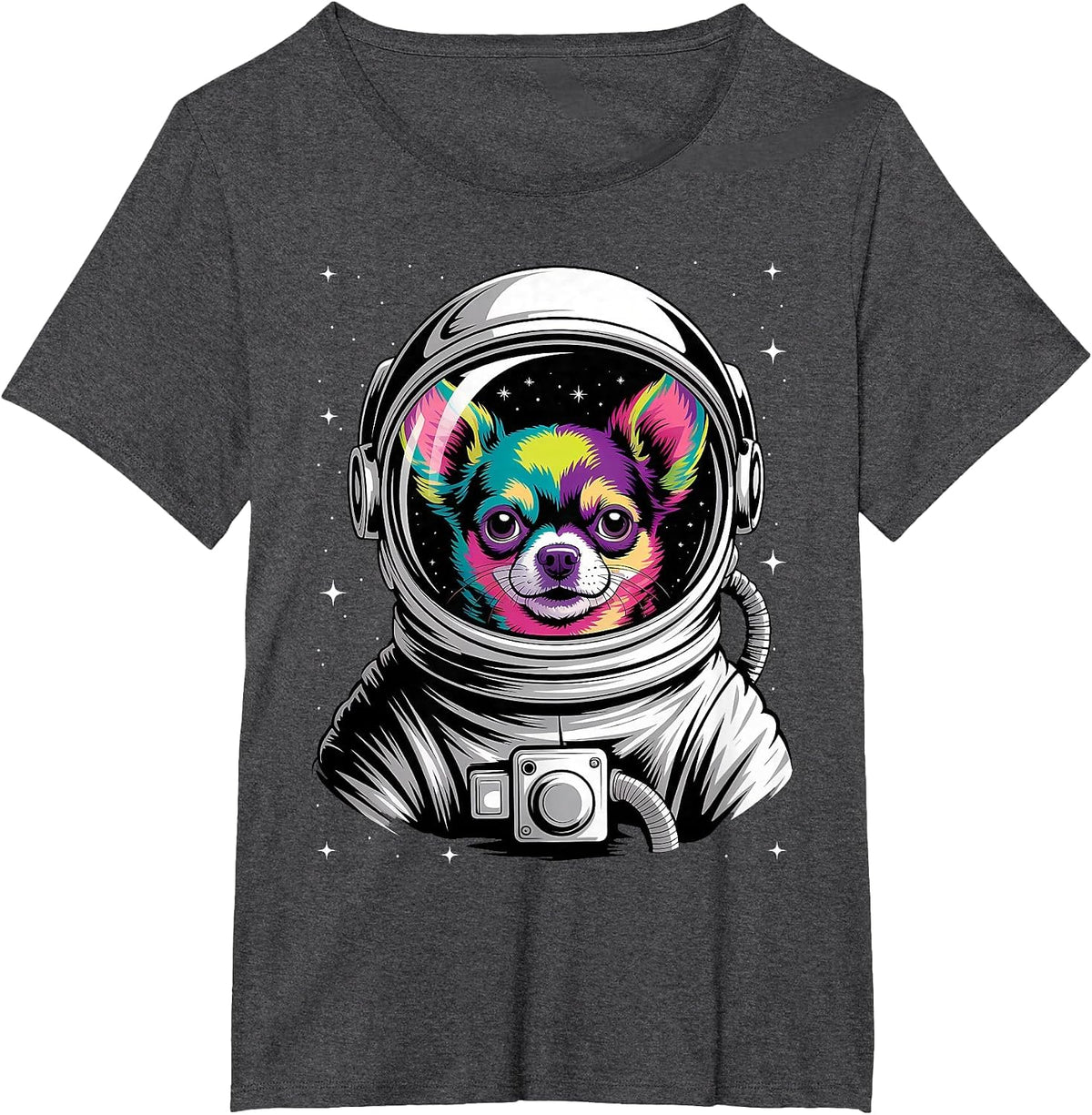 Chihuahua in Space Cute Colorful Cosmic Astronaut Funny T-Shirt - Dark Heather Grey