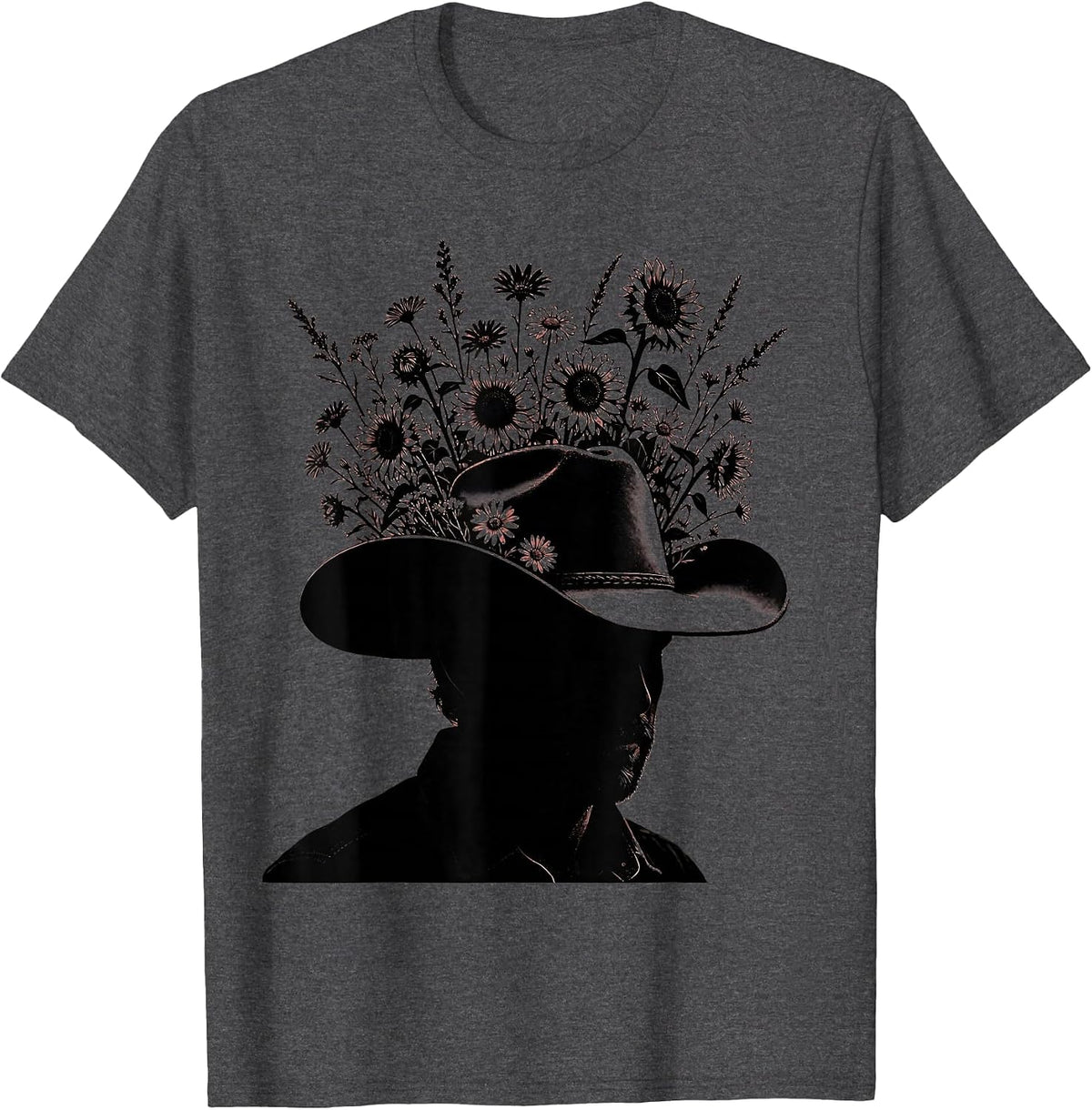 Wildflower Cowgirl Hat Floral Western Illustration T-Shirt - Dark Heather Grey