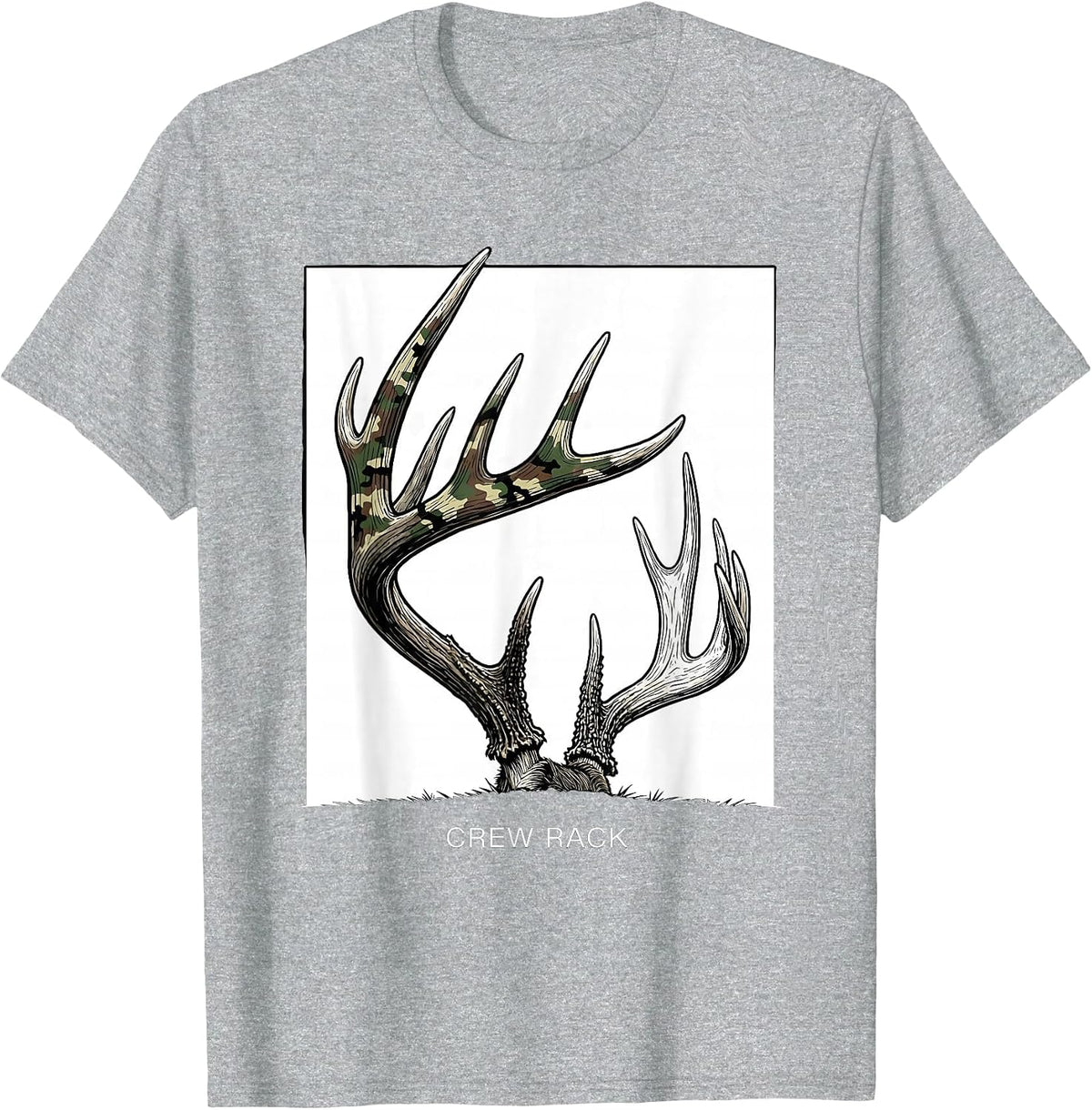 Men's Crew Rack Line Art Camo Deer Hunting Youth Family Humor T-Shirt - Heather Grey