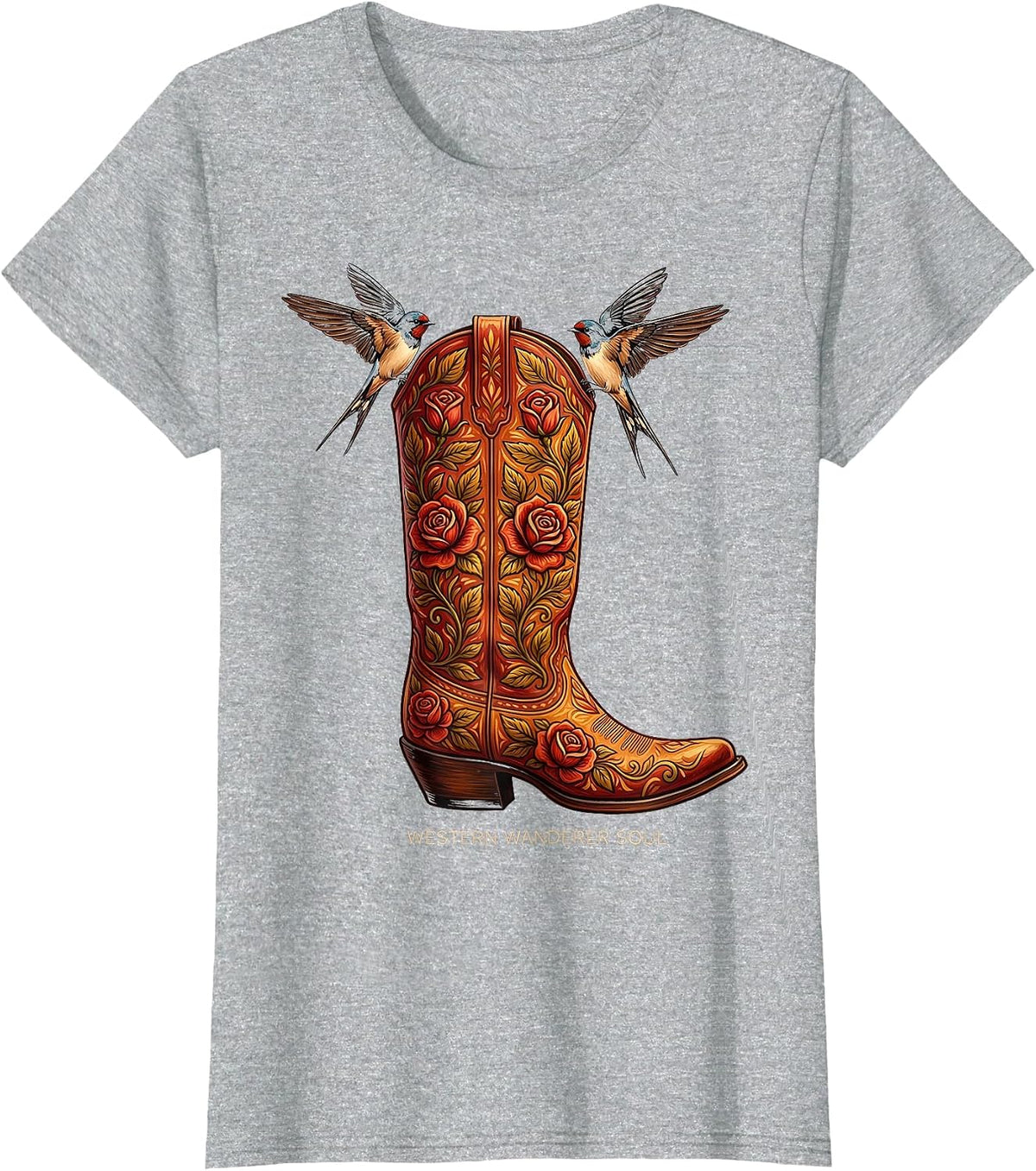 Western Wanderer Soul Women's Boho Cowgirl Design T-Shirt - Heather Grey